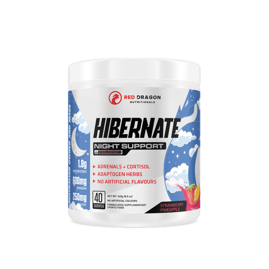 Red Dragon Hibernate in Strawberry Pineapple flavour - natural sleep and recovery support with magnesium, Ashwagandha, and Valerian Root