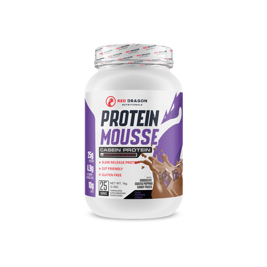 Protein Mousse by Red Dragon Nutritionals in Choc Popping Candy â creamy, guilt-free protein dessert with digestive enzymes