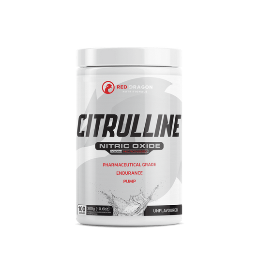 Red Dragon L-Citrulline 300g tub – nitric oxide support for pumps, endurance, and recovery.