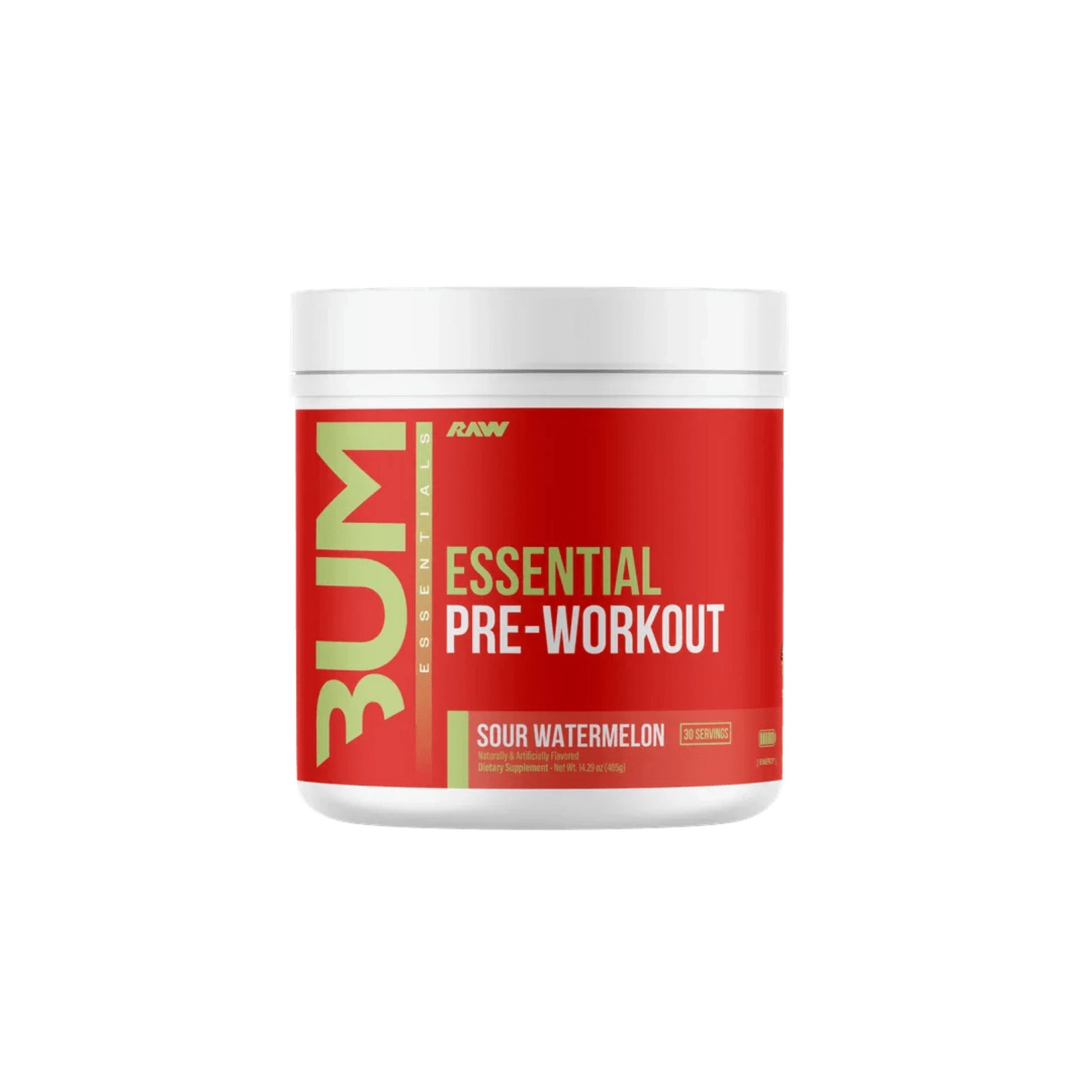 Essential Pre by CBUM in Sour Watermelon Flavour is a clean, balanced pre-workout delivering 4g of L-Citrulline, 3.2g of Beta-Alanine, and 200mg of caffeine to enhance energy, focus, endurance, and blood flow for every level of training.