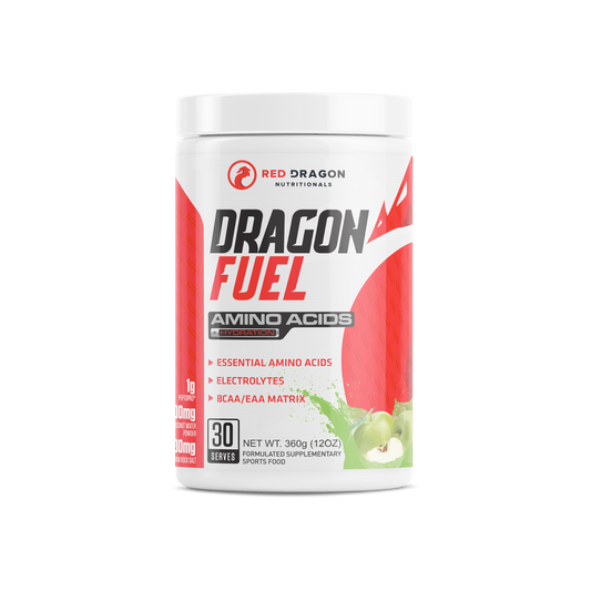 Red Dragon Dragon Fuel EAA in Granny Smith (30 serves) – recovery and hydration supplement with electrolytes and amino acids.