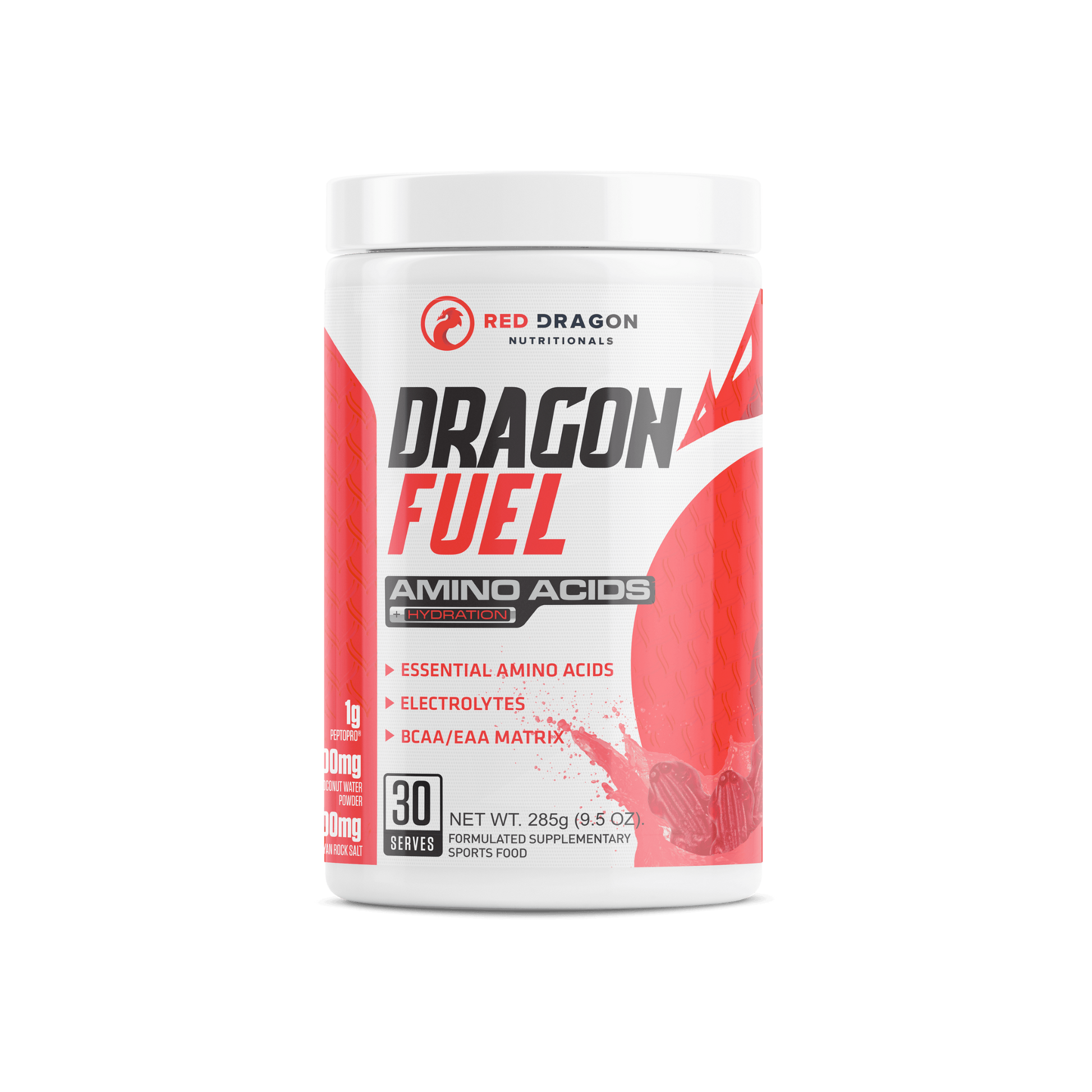 Red Dragon Dragon Fuel EAA in Red Frogs (30 serves) – recovery and hydration supplement with electrolytes and amino acids.
