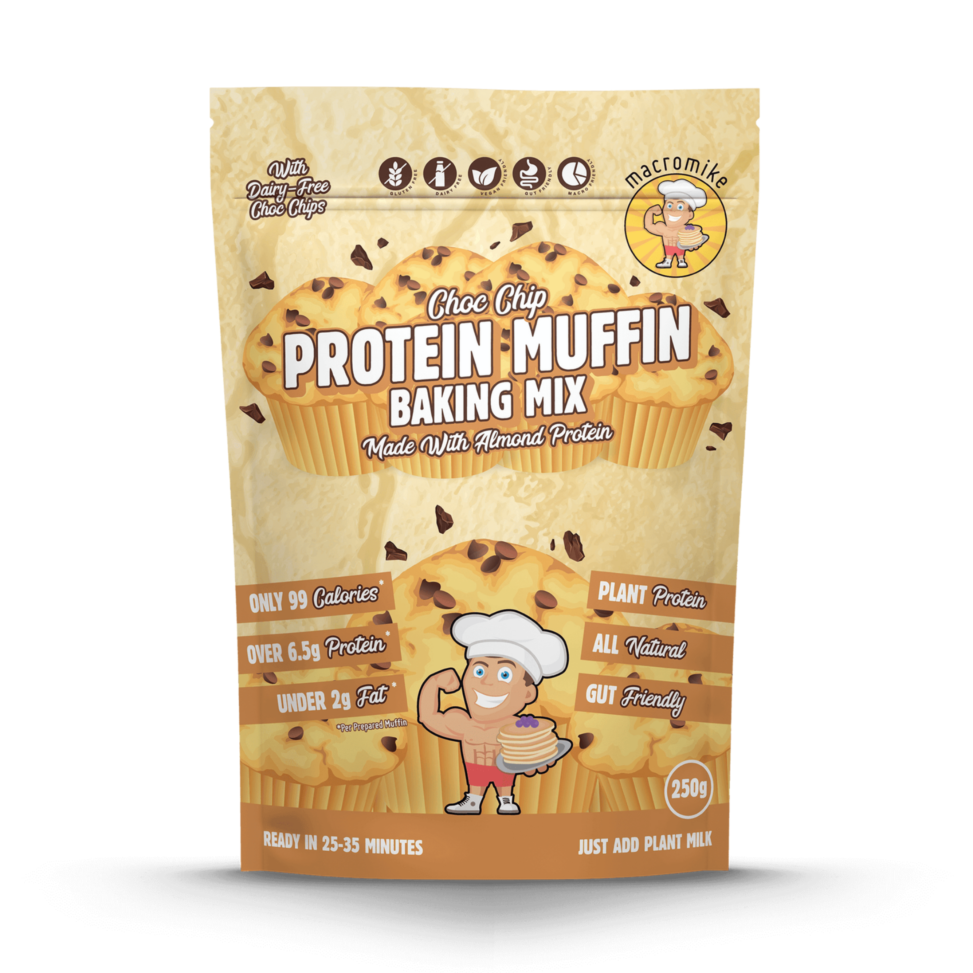 Muffin Baking Mix is a high-protein, plant-based baking mix made with all-natural, gluten-free, and dairy-free ingredients. Each muffin delivers over 6.5g of protein with just 99 calories and under 2g of fat — quick, easy, and guilt-free.