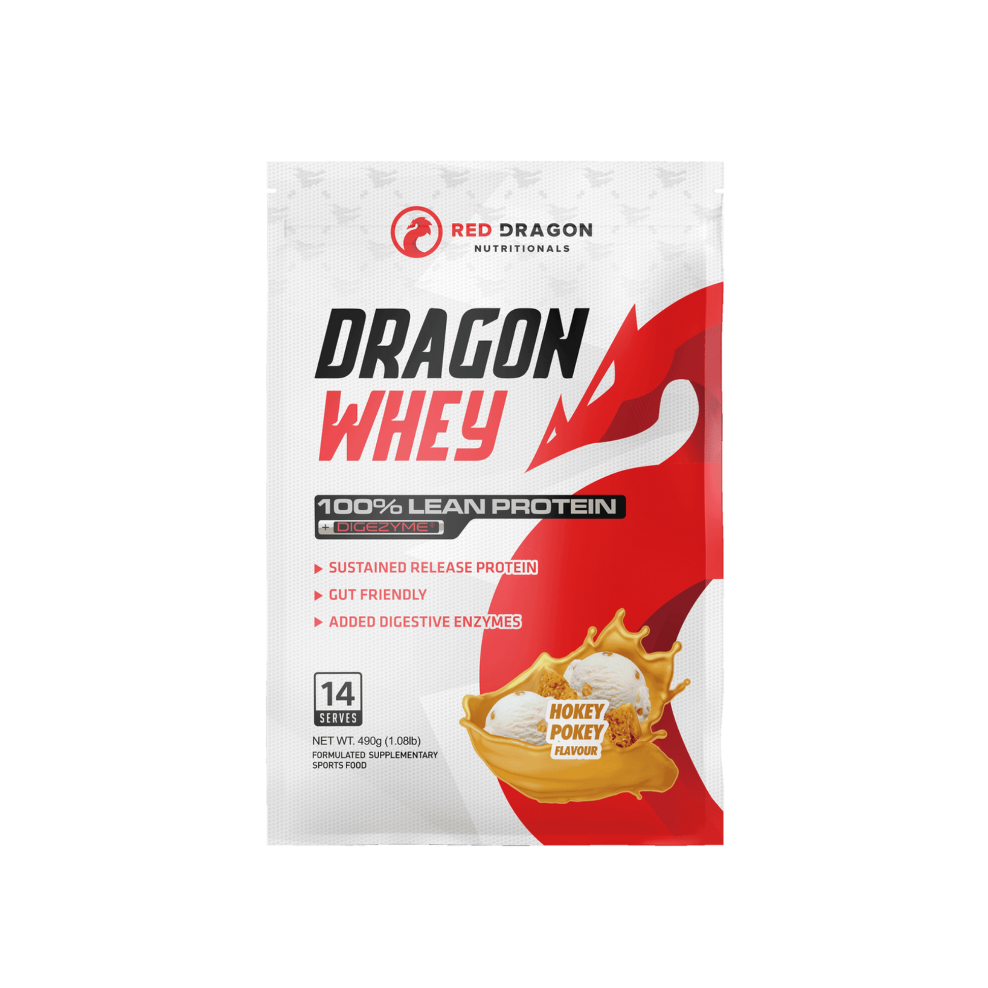 Red Dragon Dragon Whey Protein in Hokey Pokey Flavour (16 serves) – WPI & WPC blend for lean muscle growth, recovery, and daily protein needs.