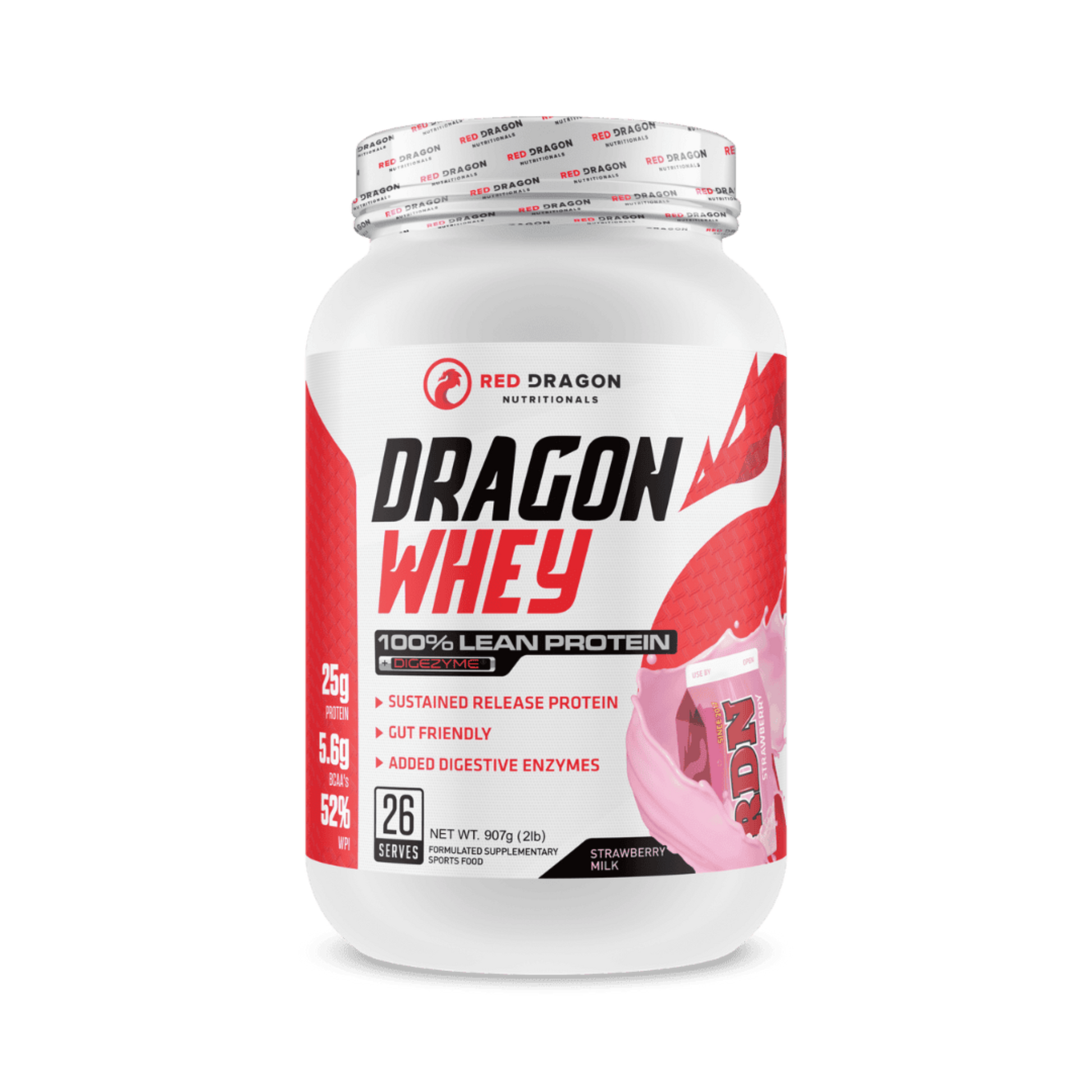 Red Dragon Dragon Whey Protein in Strawberry Milk Flavour (26 serves) – WPI & WPC blend for lean muscle growth, recovery, and daily protein needs.