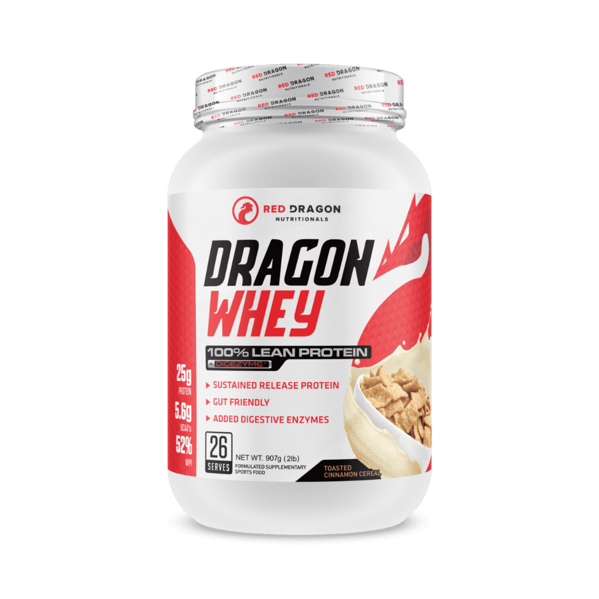 Red Dragon Dragon Whey Protein in Toasted Cinnamon Cereal Flavour (26 serves) – WPI & WPC blend for lean muscle growth, recovery, and daily protein needs.