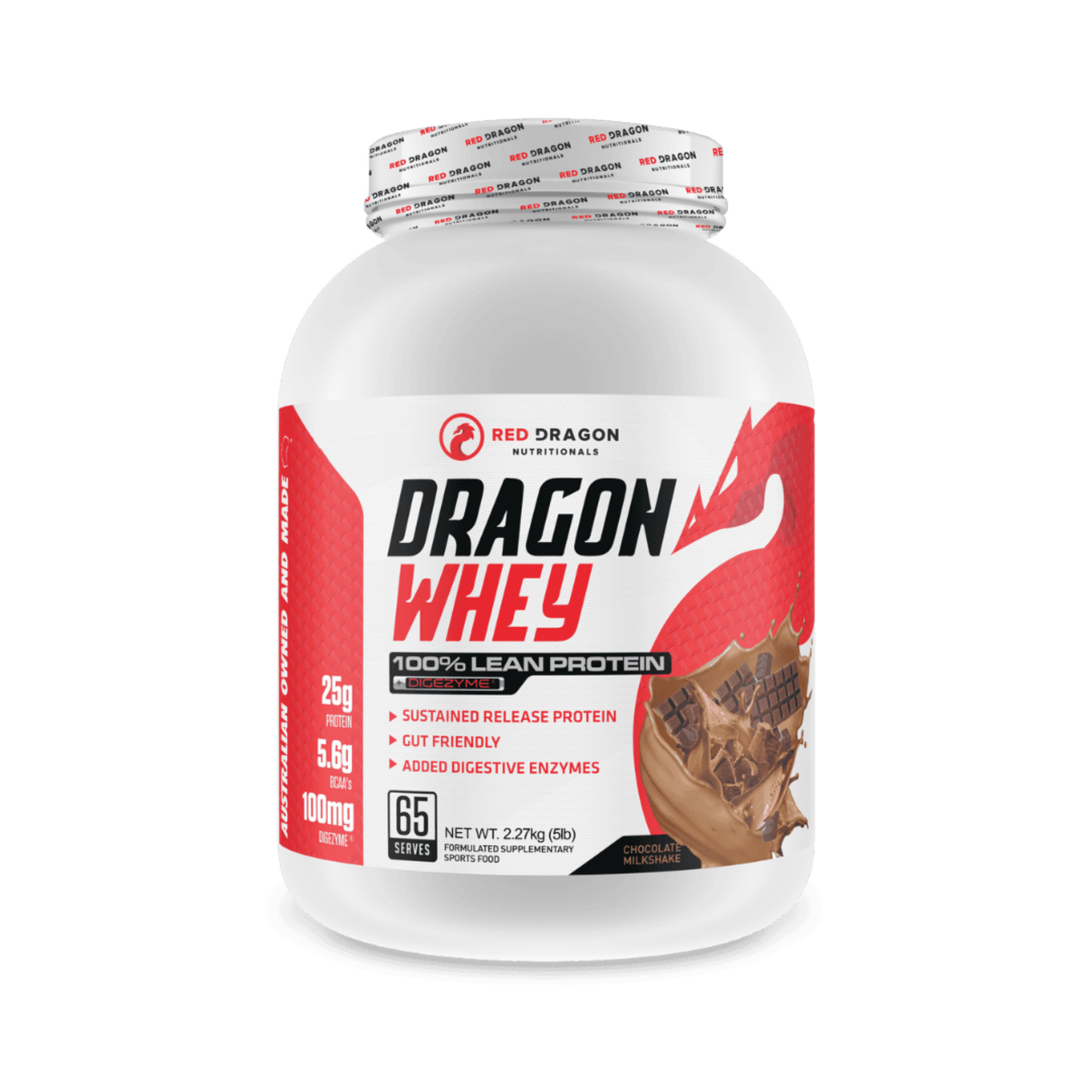 Red Dragon Dragon Whey Protein in Chocolate Milkshake Flavour (65 serves) – WPI & WPC blend for lean muscle growth, recovery, and daily protein needs.