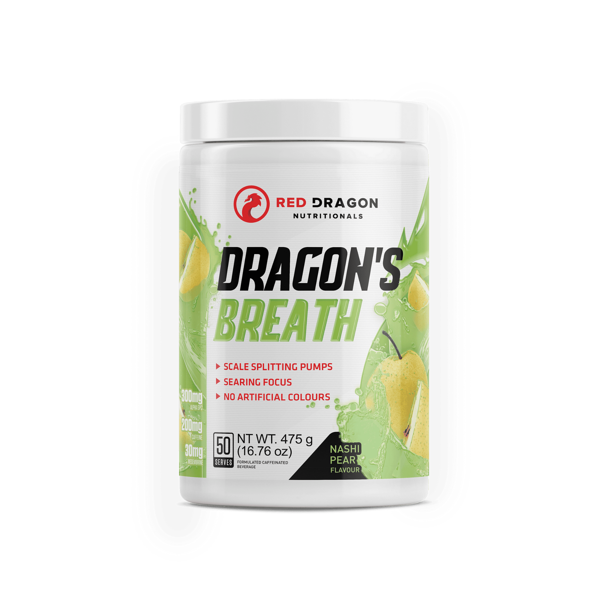 Red Dragon Dragon’s Breath Pre-Workout in Nashi Pear Flavour (50 serves) – explosive energy, endurance, and focus for intense training sessions.