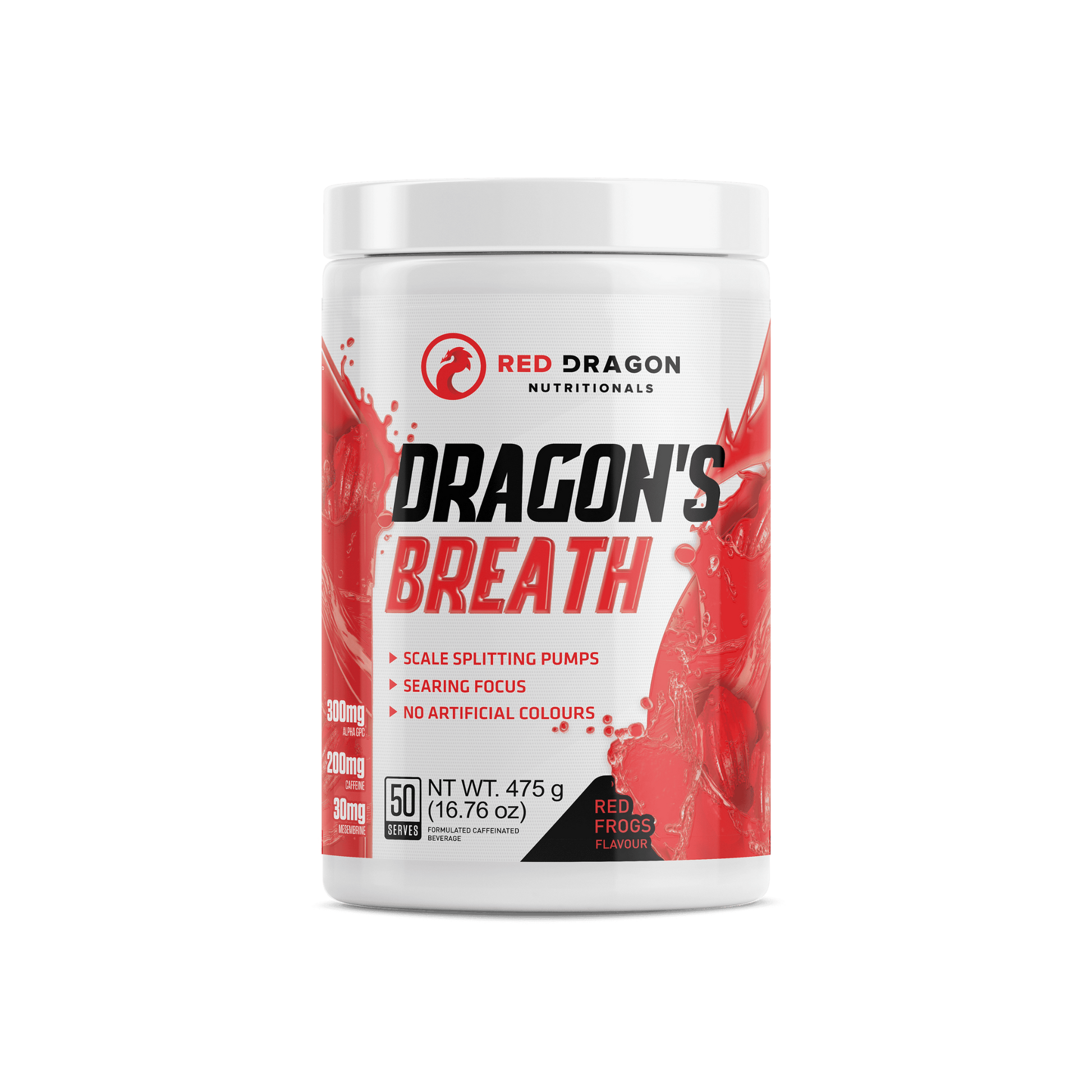 Red Dragon Dragon’s Breath Pre-Workout in Red Frogs Flavour (50 serves) – explosive energy, endurance, and focus for intense training sessions.
