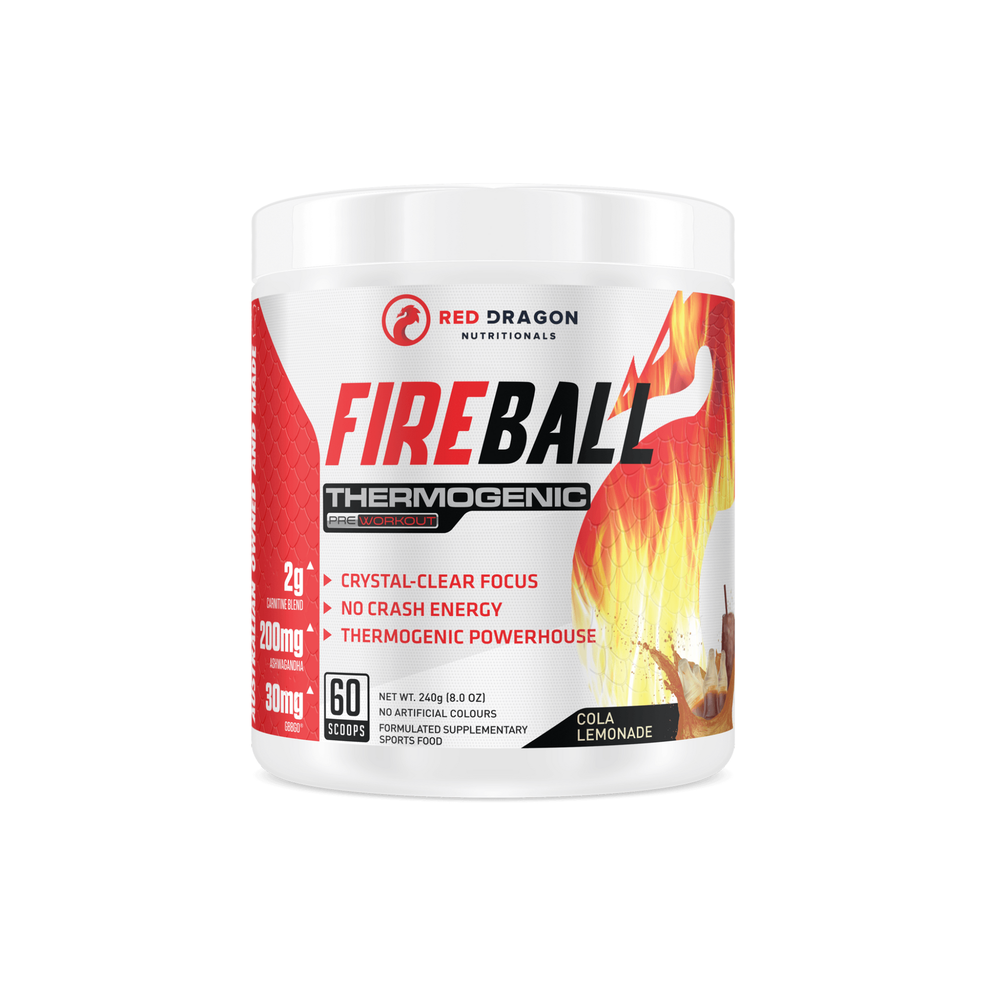 Fireball by Red Dragon Nutritionals in Cola Lemonade flavour – metabolism booster and fat loss support with clean energy.
