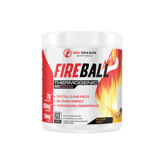 Fireball by Red Dragon Nutritionals in Passionfruit flavour – metabolism booster and fat loss support with clean energy.