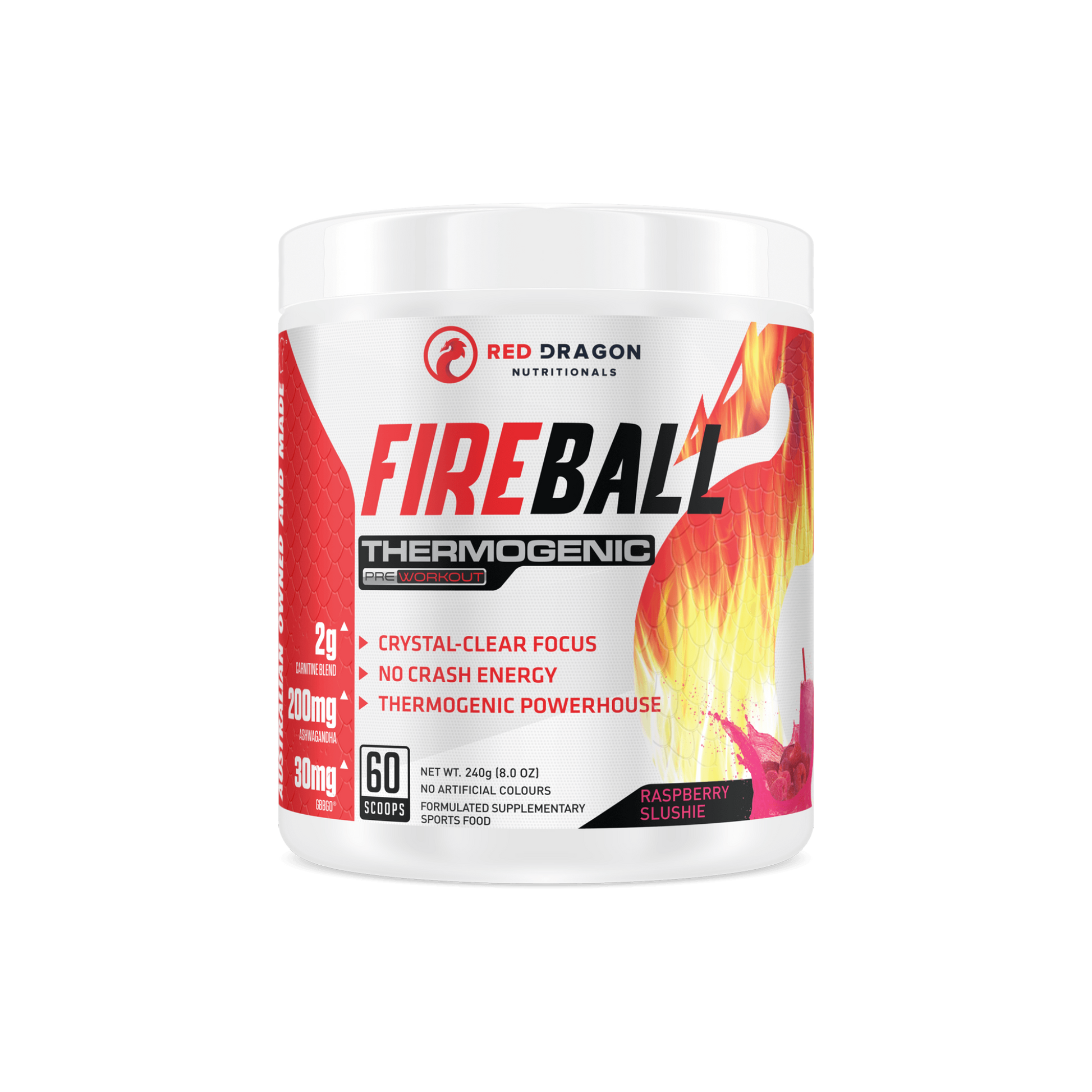 Fireball by Red Dragon Nutritionals in Raspberry Slushie flavour – metabolism booster and fat loss support with clean energy.