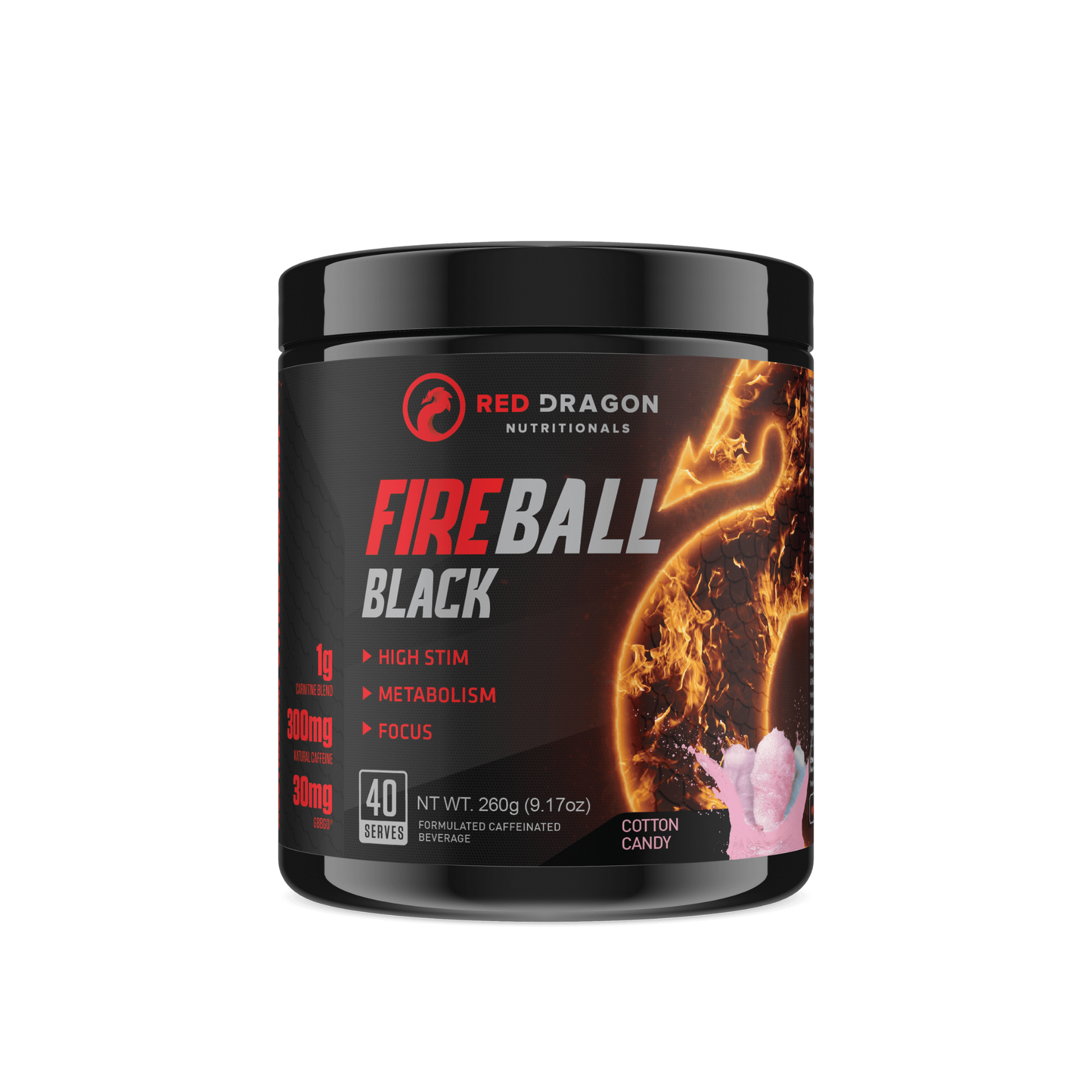 Red Dragon Fireball Black in Cotton Candy flavour – ultra-potent thermogenic fat burner for energy, focus, and fat metabolism.