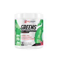 Red Dragon Greens Gut + Immunity powder in Wild Raspberry (30 serves) – superfood blend with probiotics and antioxidants for digestion, energy, and immune support.