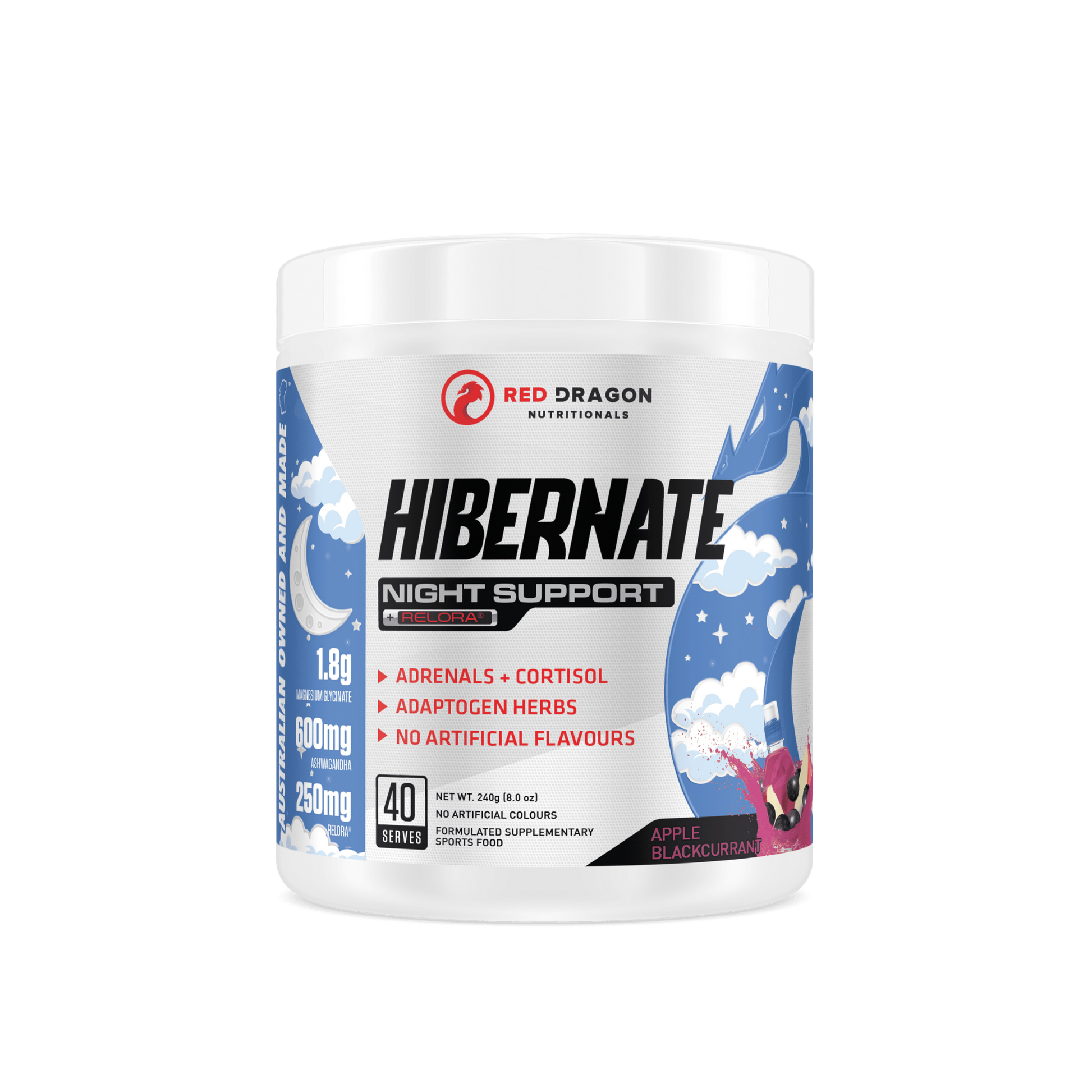 Red Dragon Hibernate in Apple Blackcurrant flavour - natural sleep and recovery support with magnesium, Ashwagandha, and Valerian Root
