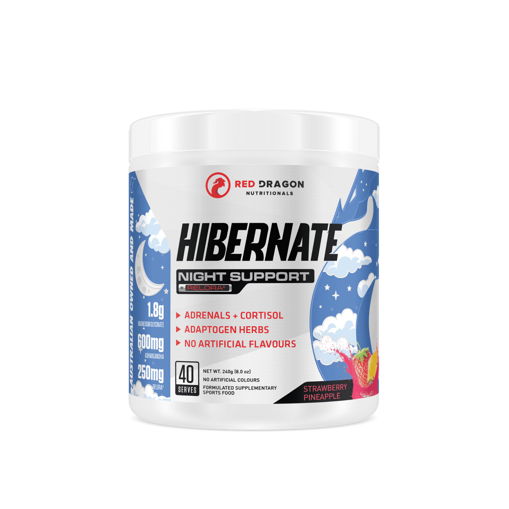 Red Dragon Hibernate in Strawberry Pineapple flavour - natural sleep and recovery support with magnesium, Ashwagandha, and Valerian Root