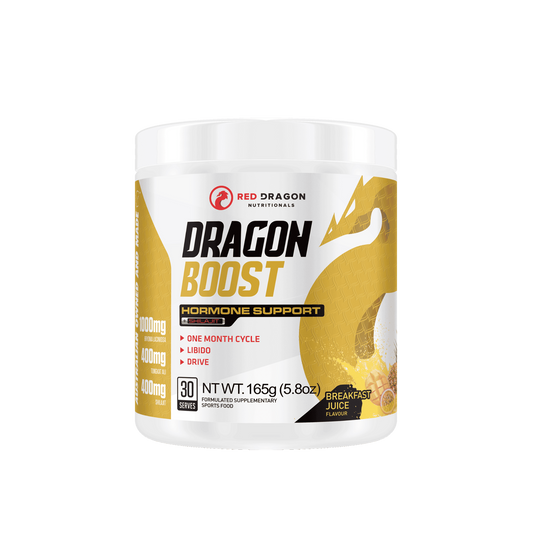 Red Dragon Nutritionals Dragon Boost Test Formula in Breakfast Juice flavour – natural testosterone support supplement for performance and vitality.