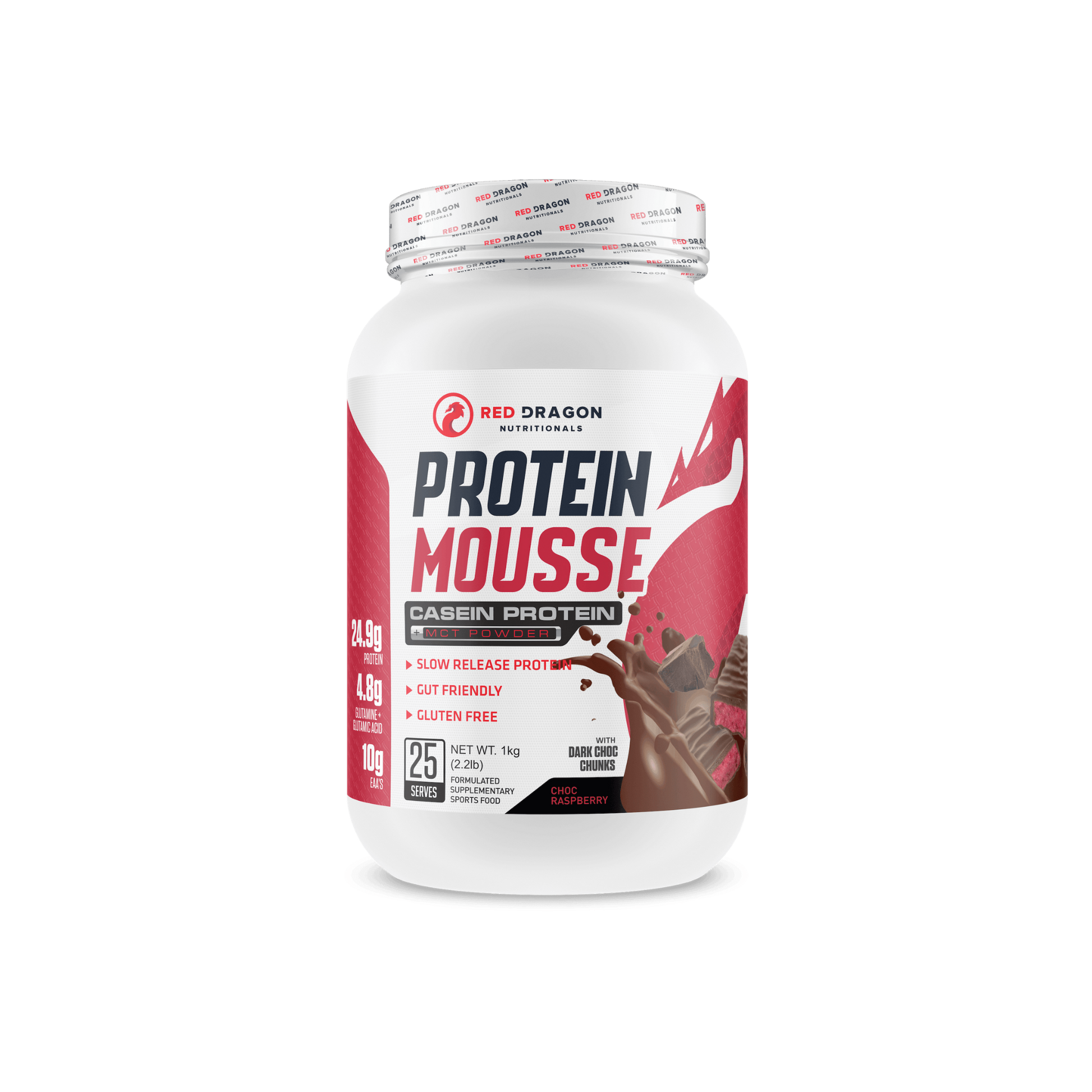 Protein Mousse by Red Dragon Nutritionals in Choc Raspberry  – creamy, guilt-free protein dessert with digestive enzymes