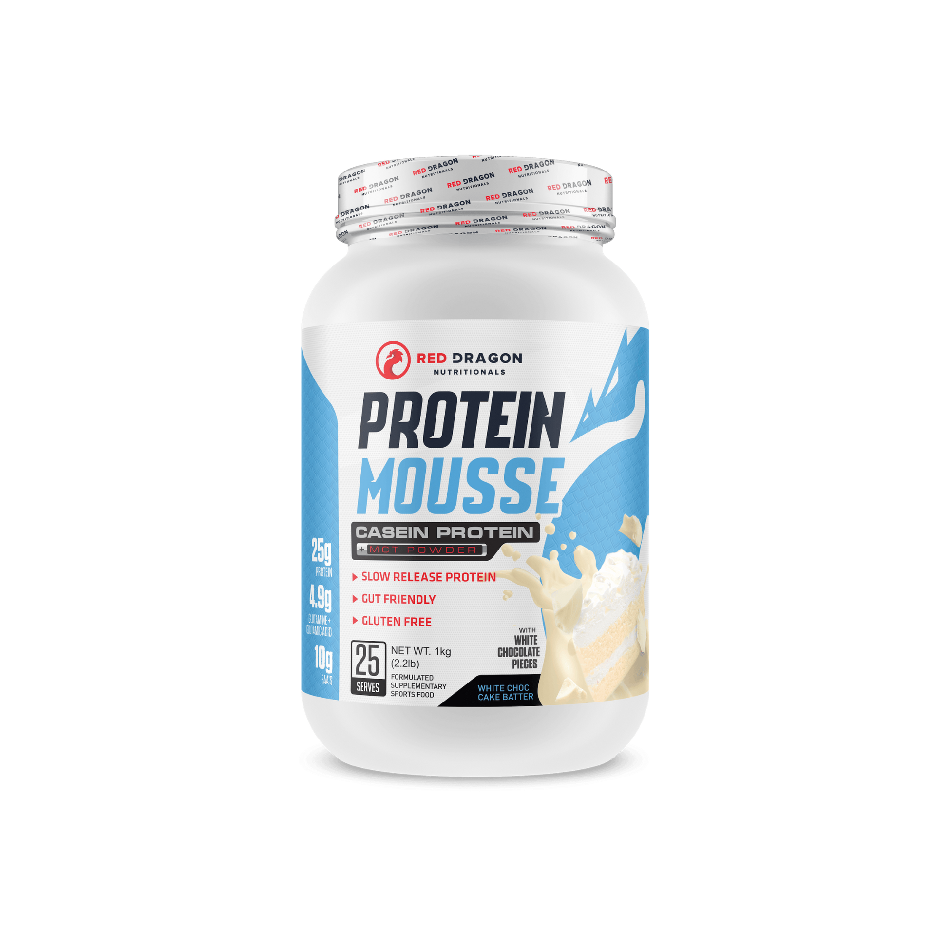 Protein Mousse by Red Dragon Nutritionals in White Choc Cake Batter – creamy, guilt-free protein dessert with digestive enzymes