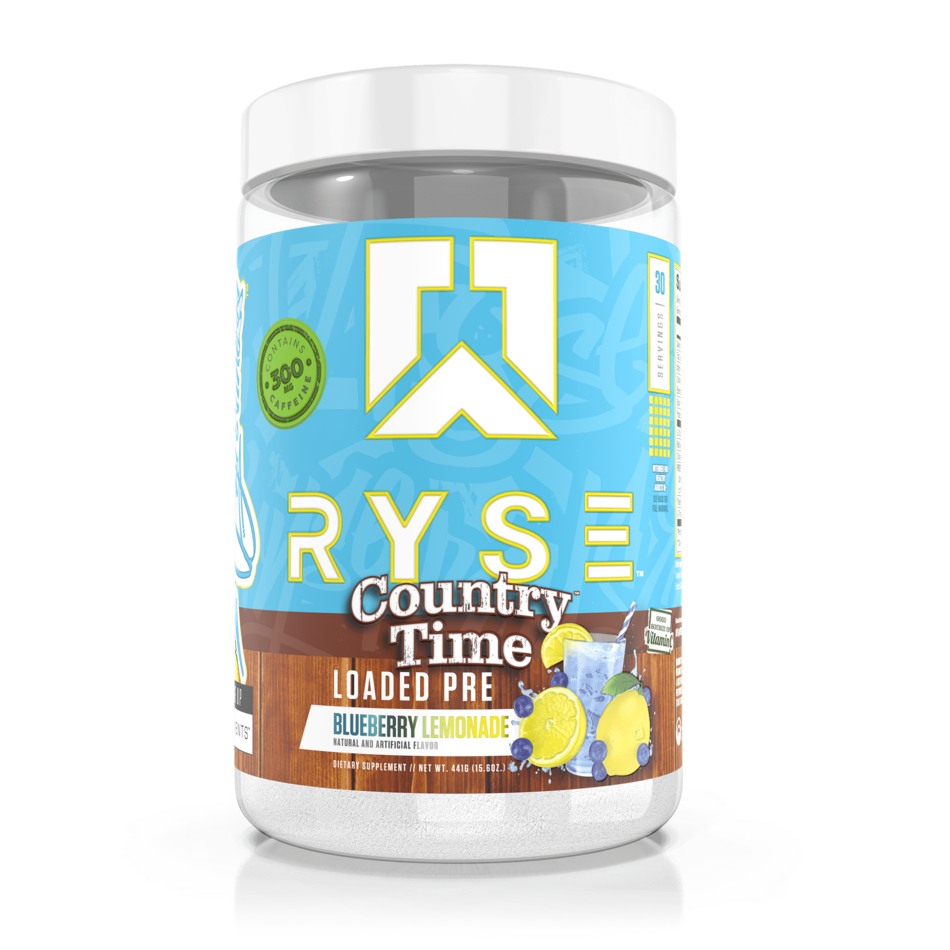 RYSE Loaded Pre-Workout in Country Time Blueberry Lemonade flavour combines 4.5g L-Citrulline, 3.5g Beta-Alanine, and 10mg Thinkamine™ with extended-release caffeine for powerful pumps, endurance, and clean, lasting energy.