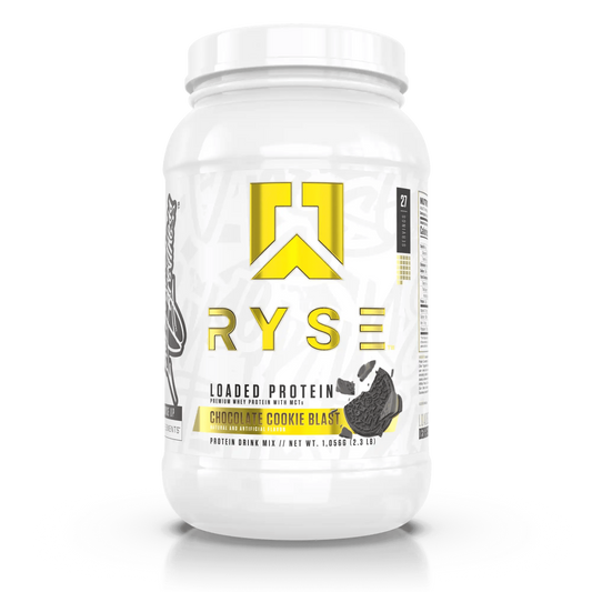 RYSE Loaded Protein in Choc Cookie Blast (2lb) is a high-quality whey protein powder featuring 25g of premium whey isolate with added prebiotic fibre and MCTs to support muscle recovery, gut health, and performance.