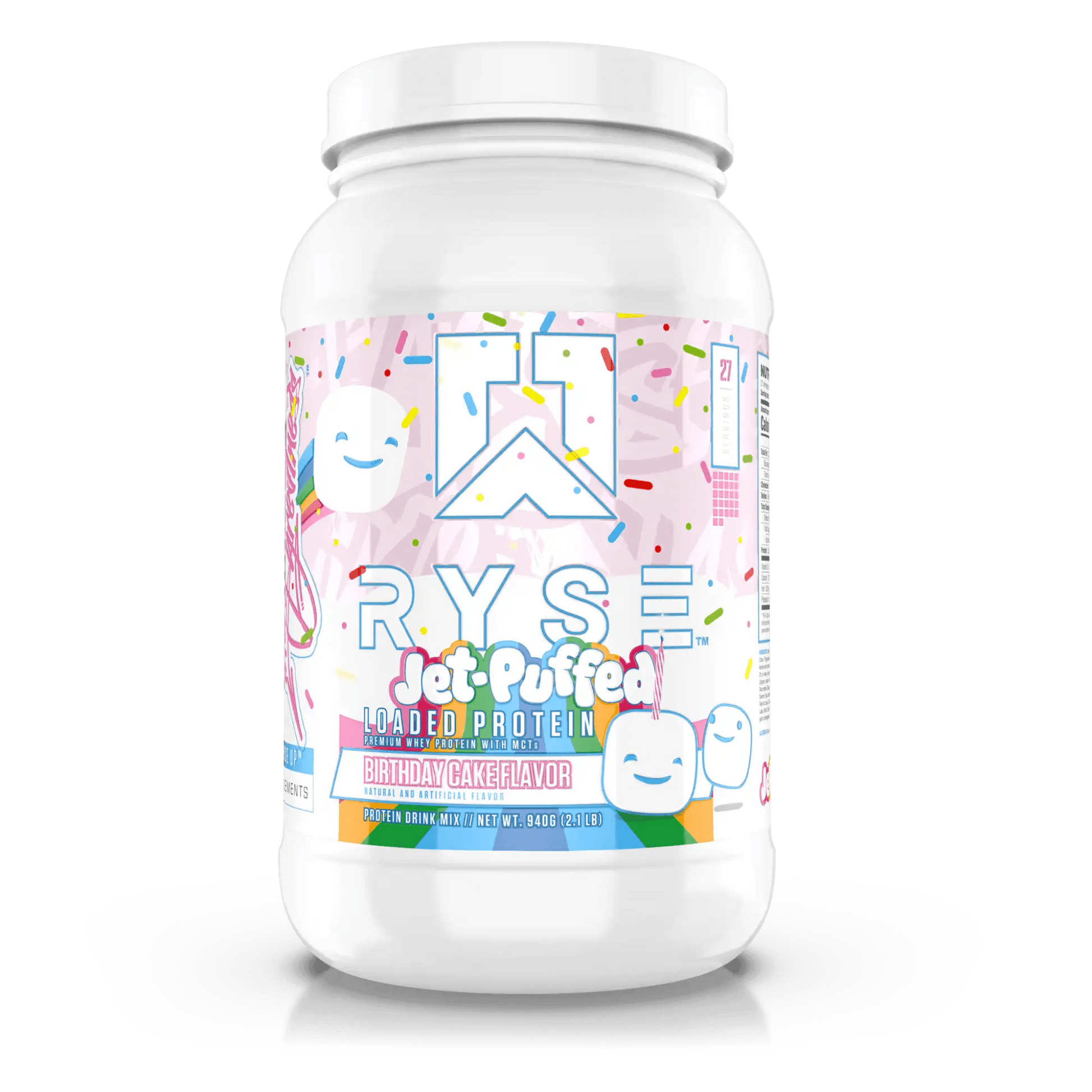 RYSE Loaded Protein in Jet Puffed Birthday Cake (2lb) is a high-quality whey protein powder featuring 25g of premium whey isolate with added prebiotic fibre and MCTs to support muscle recovery, gut health, and performance.